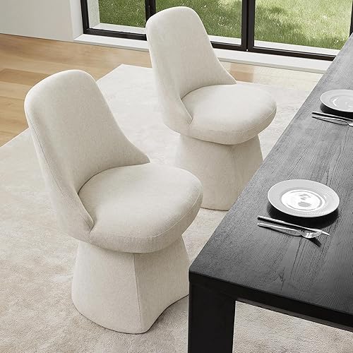 Miniatura 23 de Juego de 4 sillas de comedor giratorias, tapizadas de mediados de siglo con respaldo alto, sillas de cocina de tela de lino para comedor, Una tela