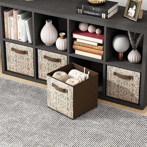 Miniatura 3 de GILLAS Paquete de 6 cubos de almacenamiento de tela. Contenedores de almacenamiento de cubo de 13 pulgadas con asa, organizadores plegables de