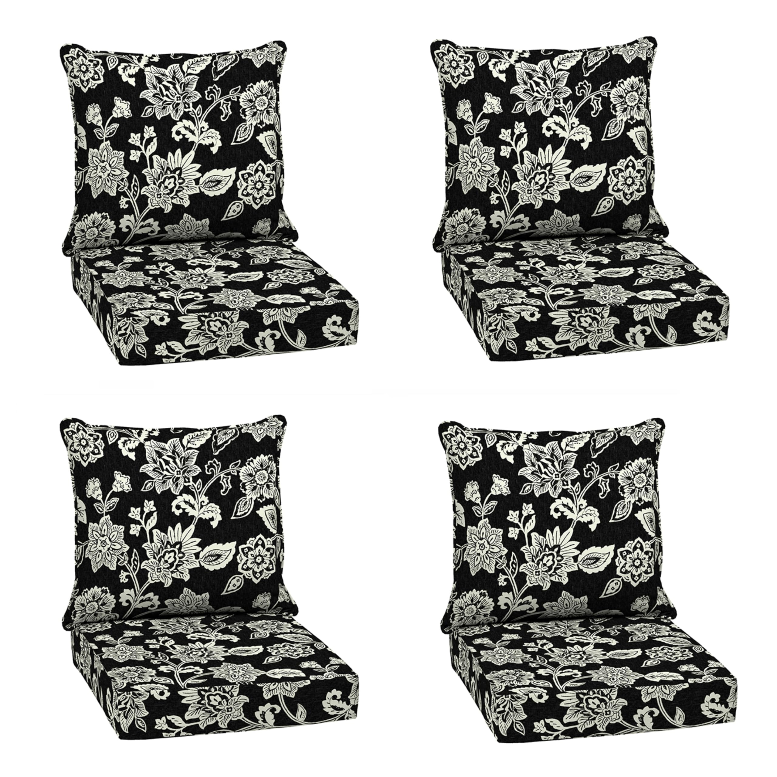 Arden Outdoor Deep Seat Cushion Set, 4-Pack, 22x24, Black Jacobean