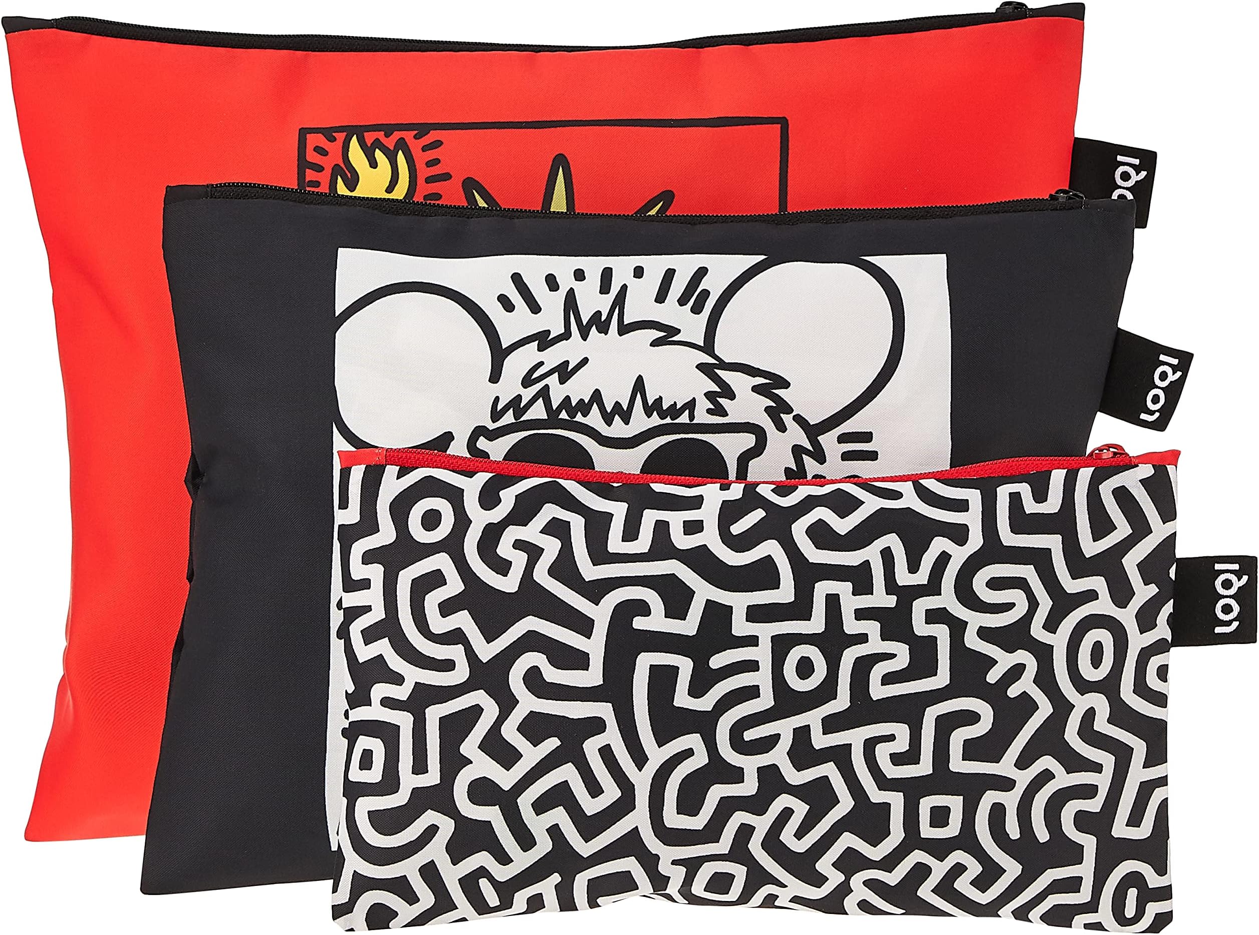 LOQI Museum Keith Haring's New York Zip Pockets, Set of 3