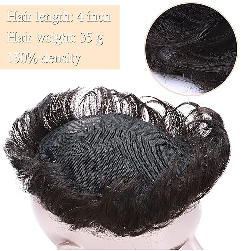 Miniatura 4 de SEGO Touppe - Cubrecabello humano para hombre con cabello corto, densidad del 150%, base mono, 100% cabello humano de 4 pulgadas, peluca de repuesto