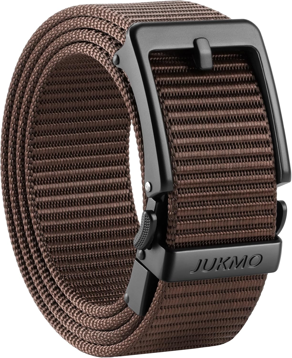 JUKMO Men's 1.5" Ratchet Belt - No Hole Adjustable Pin-Look Buckle for Jeans & Chinos | Trim-to-Fit Nylon Webbing