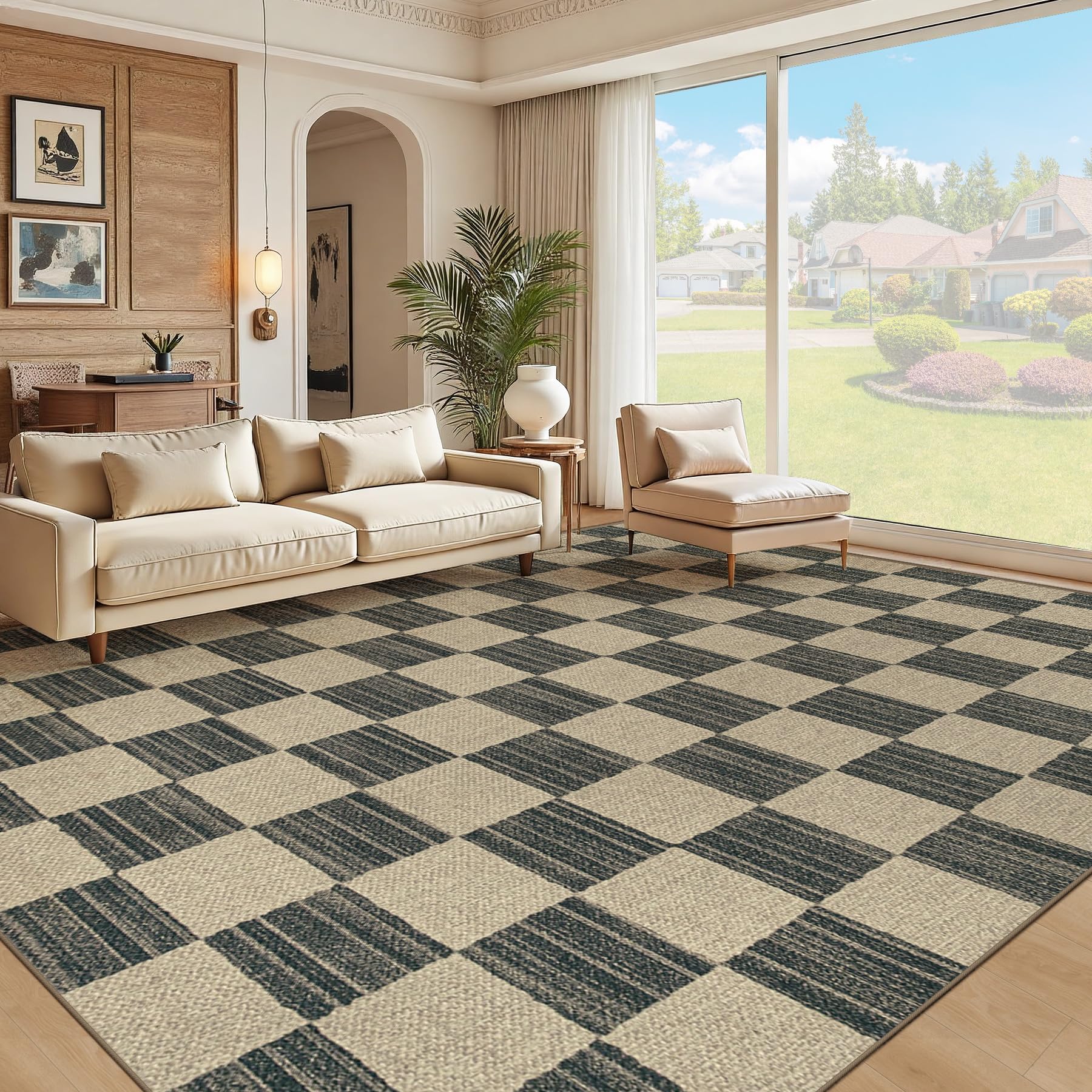 Photo 1 of ***FINAL SALE NO RETURN ***PARTS *** Easy Jute Rug Checkered Rugs: Washable Woven Area Rug Non Slip Non Shedding Indoor Outdoor Carpet Rugs for Living Room Bedroom Dining Room Farmhouse Patio (' Black Checkerboard)