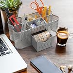 Deco Brothers Mesh Desk Organizer & Pen Caddy - Multi-Compartment Pencil Holder & Office Supply Storage Accessory for Desktop, Silver