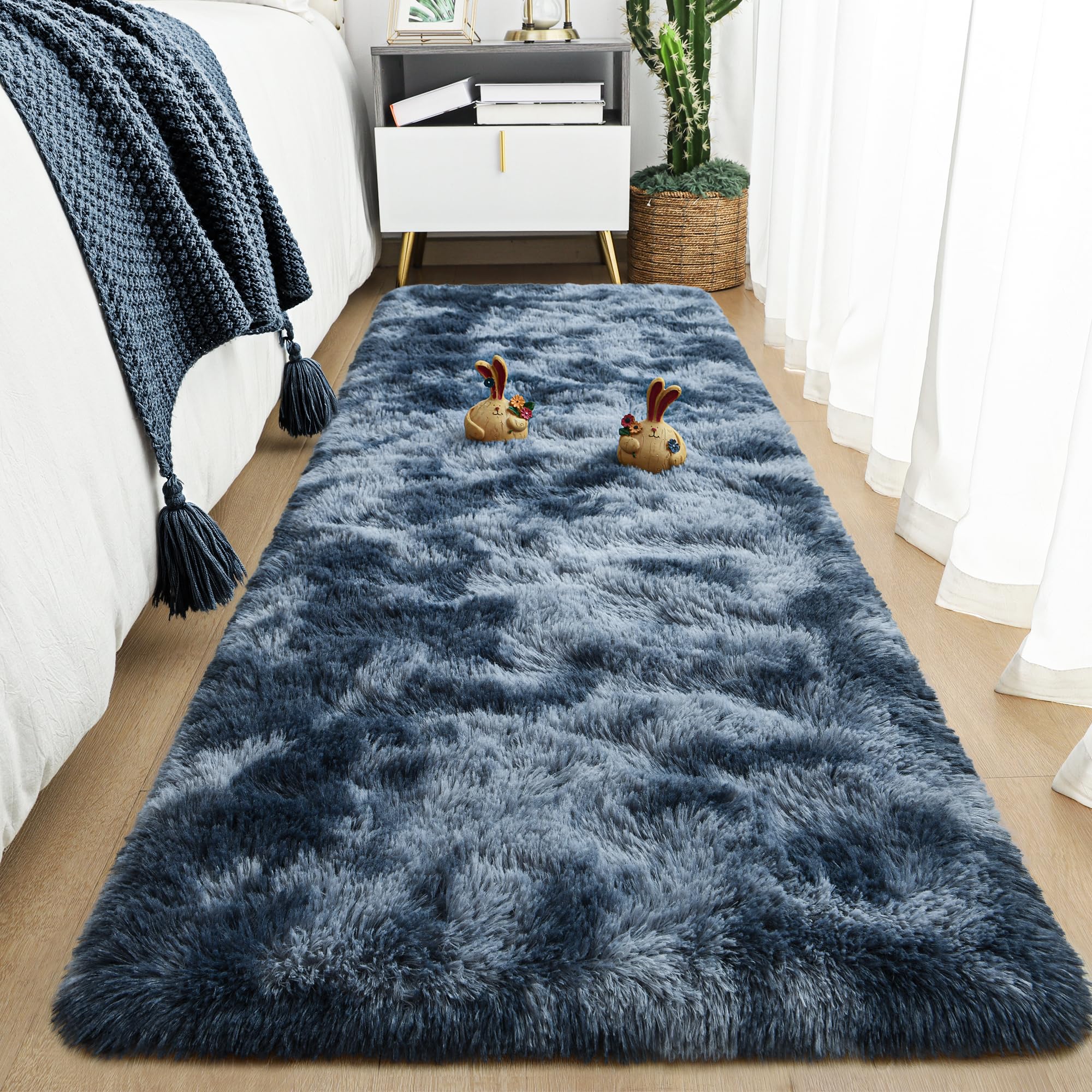 Tepook Fluffy Runner Rugs for Bedroom Aesthetic 2x6 Feet, Shag Soft Bedside Rug with Non-Slip Bottom, Fuzzy Plush Carpet for Room, Hallway Rug for