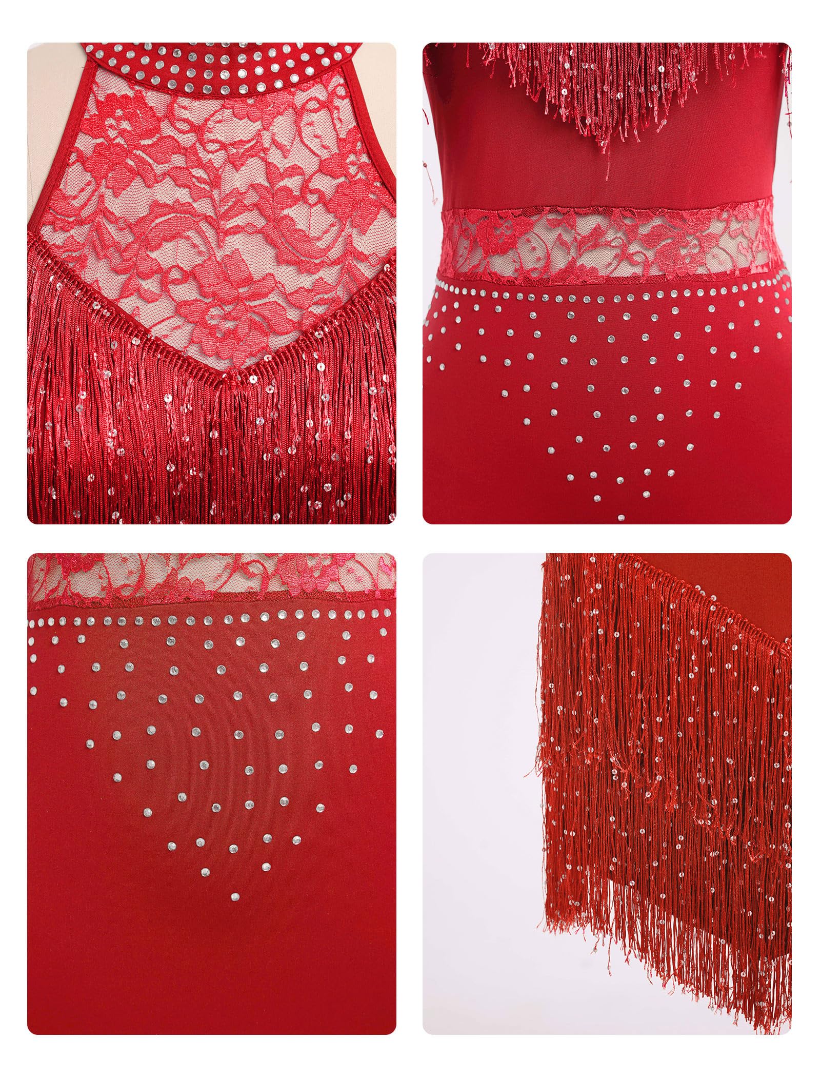 Damen Salsa Latein Tanzkleid Pailletten Quaste Fransen Flapper Kleid 1920er Gatsby Cocktailkleid Tango Ballsaal Tanzkostüm