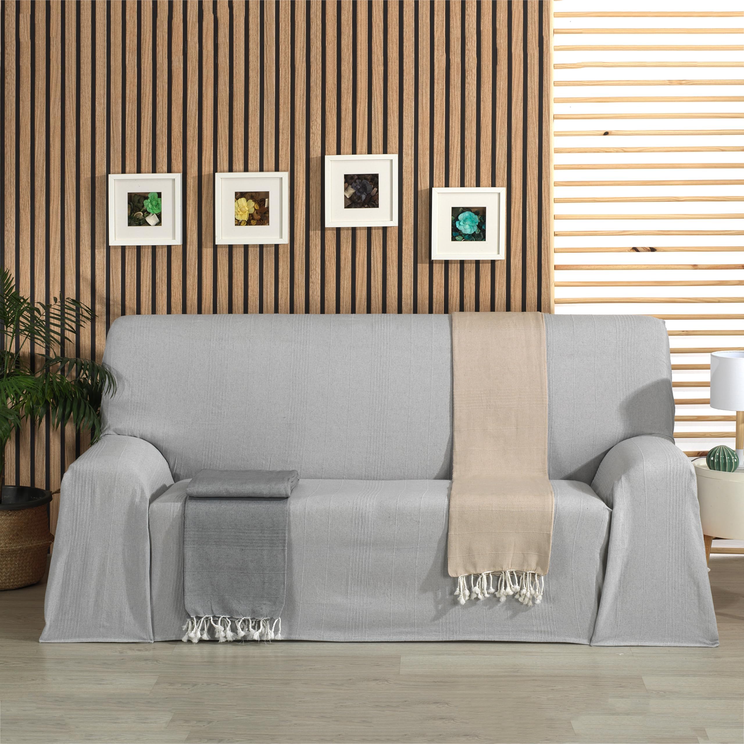 Cardenal Textil - Foulard Multiusos Peñíscola, Plaid para Cama, Manta para Cama, Cubre Sofá, Antracita, 300 x 260 cm