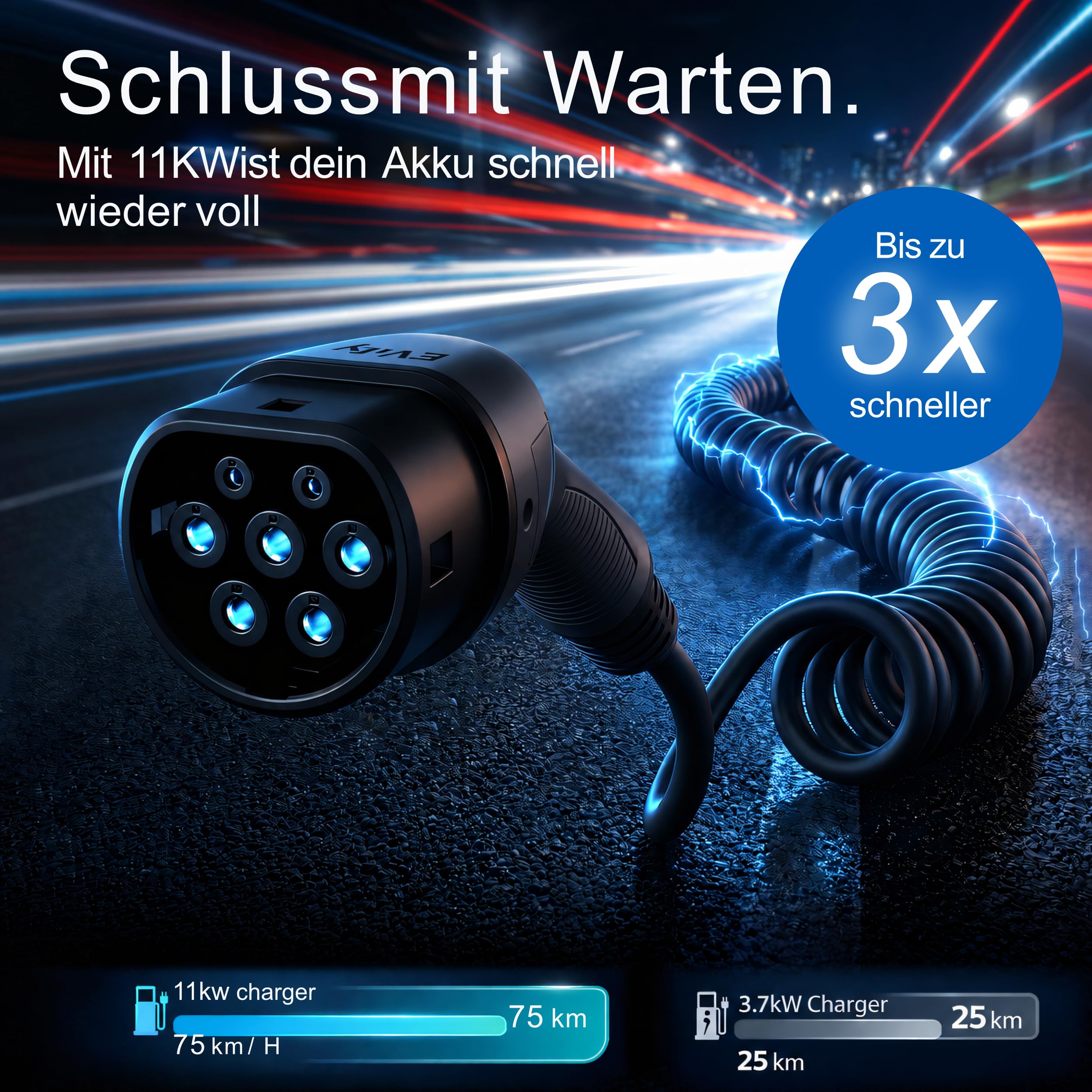 Cable de carga en espiral tipo 2, 11 kW, 5 m, 16 A, para coche eléctrico e híbrido, incluye bolsa de cables, cable en espiral de 3 fases para EV PHEV • Ahorro de espacio, adecuado para todos los