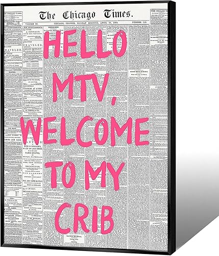 Retro Hello Mtv Welcome To My Cun, arte de pared con fuente rosa, pósteres de lienzo de periódico positivo de afirmación positiva de la habitación