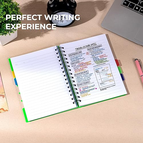 Miniatura 5 de CAGIE - Cuaderno en espiral con pestañas separadoras para 5 materias, 220 páginas, tamaño A5 de 6 x 8 pulgadas suministros escolaresde trabajo para