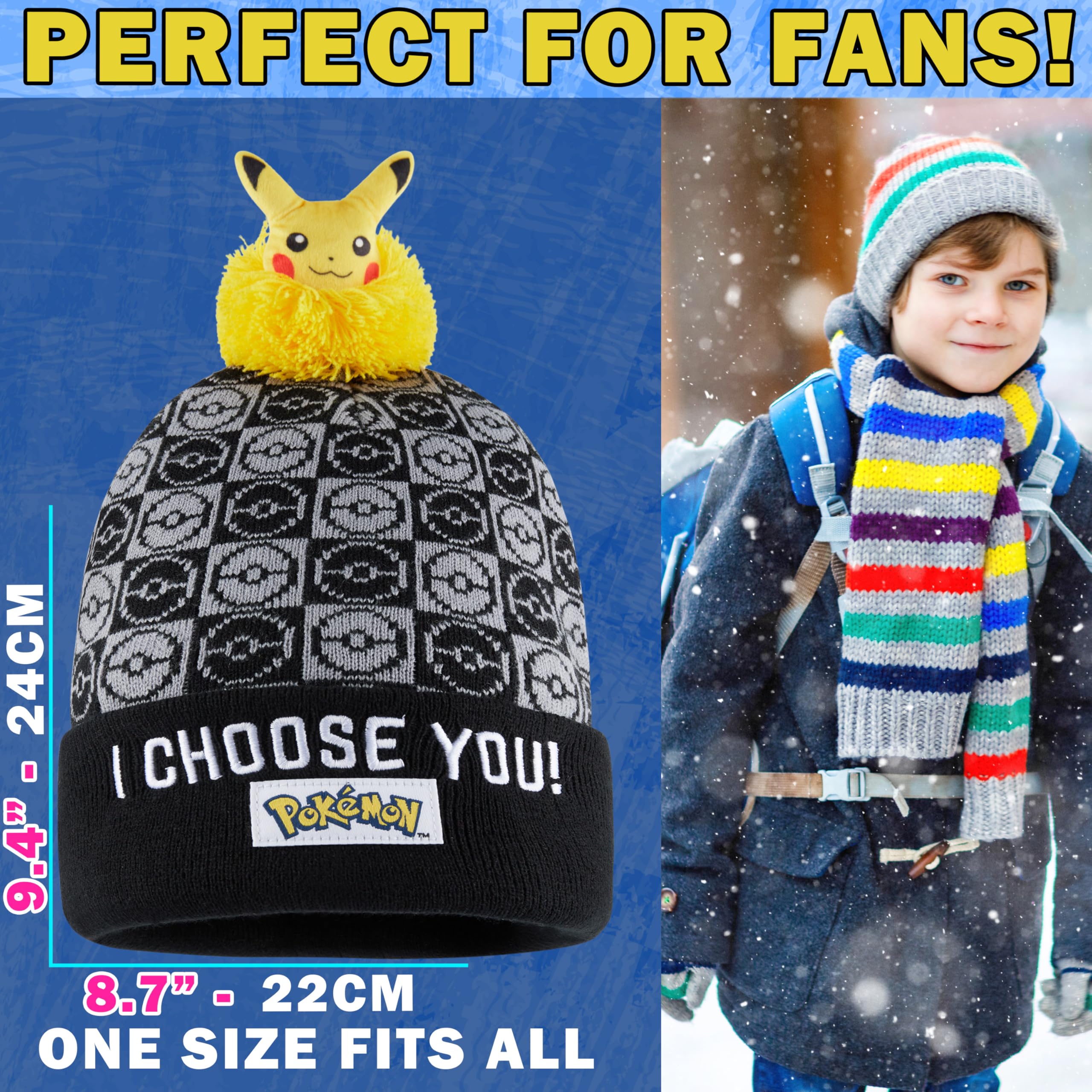Pokemon dziecięca czapka beanie, przytulna dzianinowa czapka zimowa, jeden rozmiar, prezenty dla dzieci
