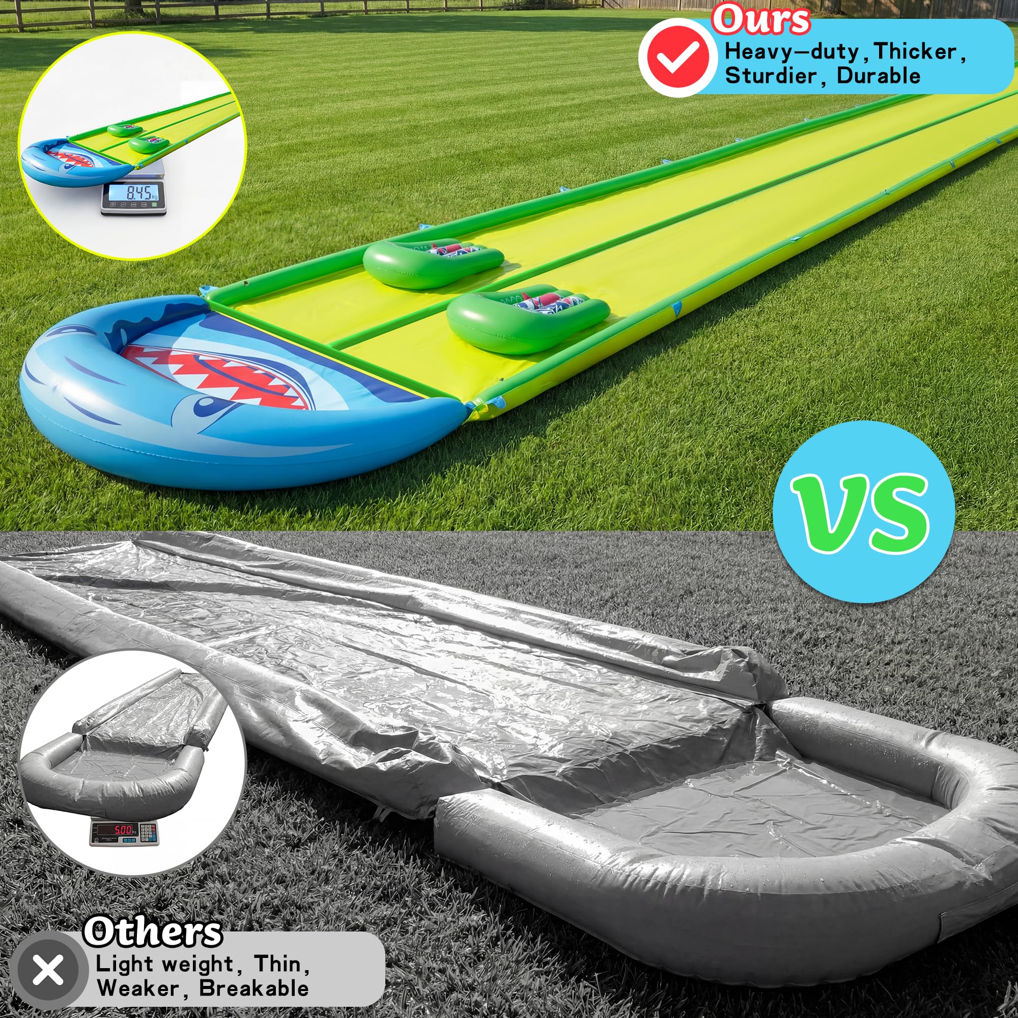 40×6.56FT Heavy Duty Slip and Slide with Sprinkler and 2 Boards, Slip Splash and Slide with 3-Way Water Sprinkler, Giant Lawn Water Slide for Outdoor Backyard Lawn Kids Teens and Adults (Blue & Lemon) — view 5