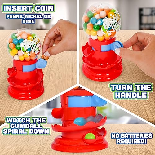 Miniatura 3 de Toymendous - Máquina de chicles para niños con bolas de chicle – Mini dispensador de caramelos de goma de mascar | Alcancía para niños – Recibe