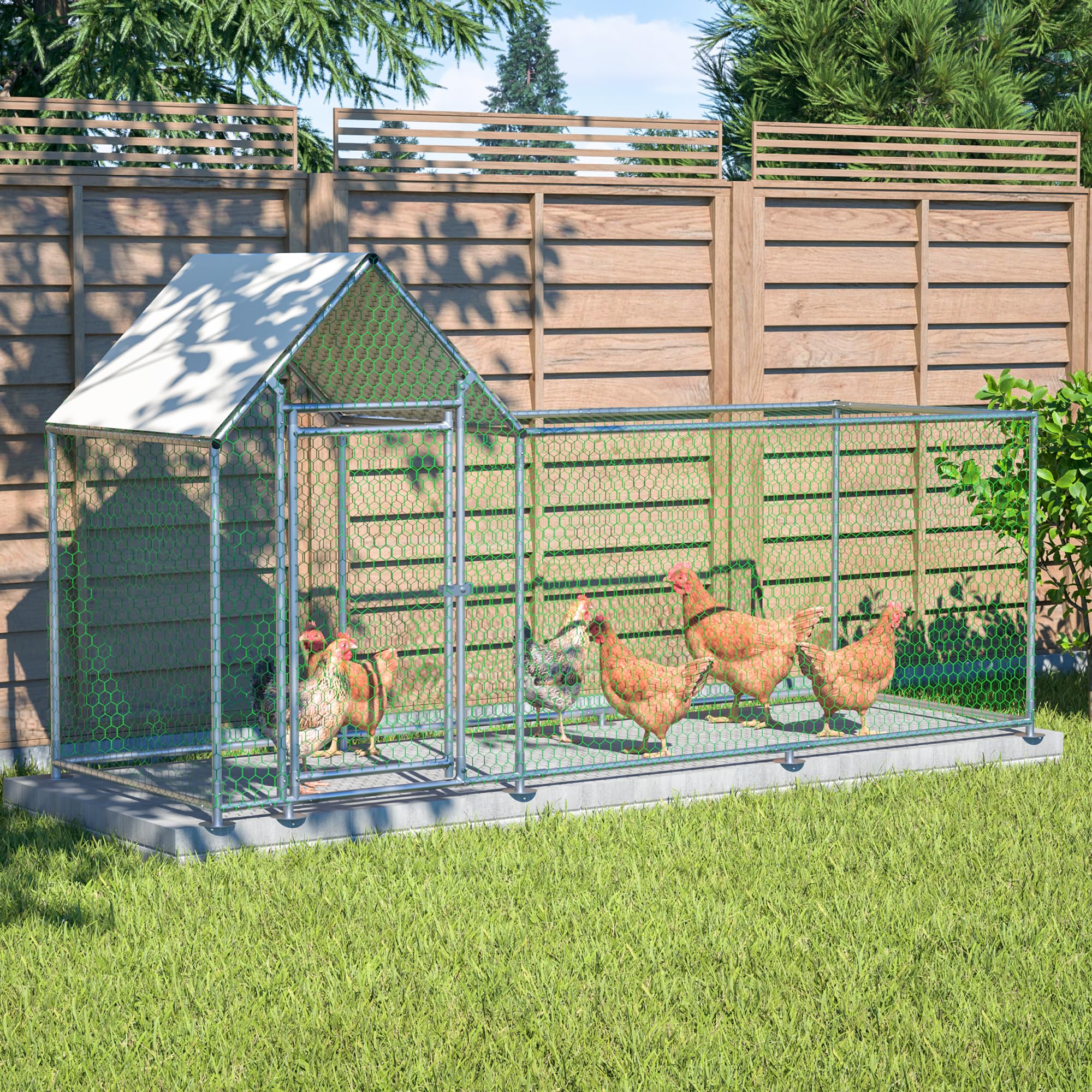 10' x 3' x 5' Metal Chicken Coop for 4–6 Chickens, Large Chicken Runs for Yard with Cover and Wire Mesh, Mobile Chicken Pen for Outdoor, Yard, and
