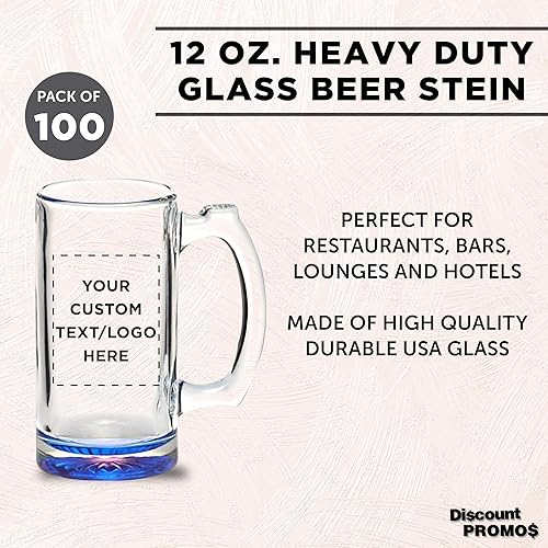 Miniatura 3 de Juego de 100 tazas de cerveza Libbey, 12 onzas, texto personalizable, logotipo, cristalería para padrinos de boda, azul