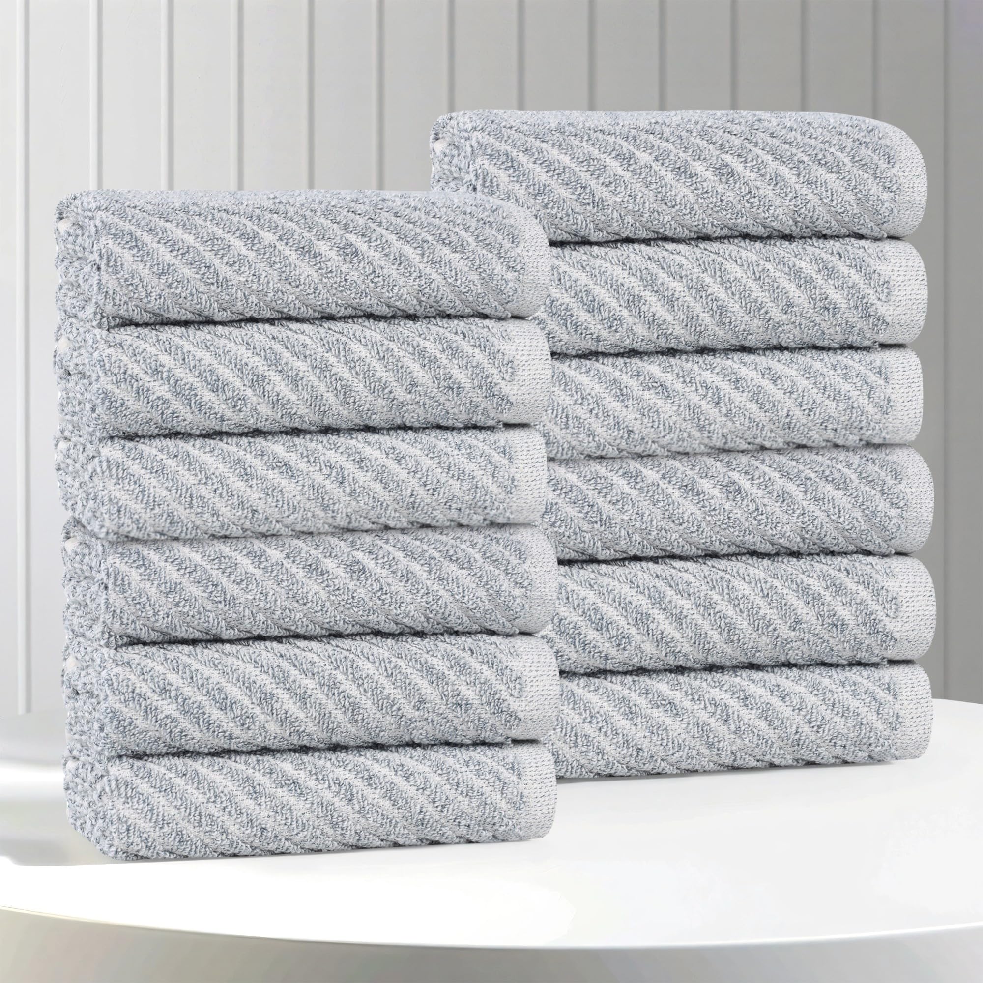 Superior Amelia - Toallas pequeñas de mezcla de algodón y viscosa de peso medio, para cocina, baño, spa, felpa, secado rápido, esenciales ultrasuaves, diseño acanalado, toallas faciales, juego de 12,