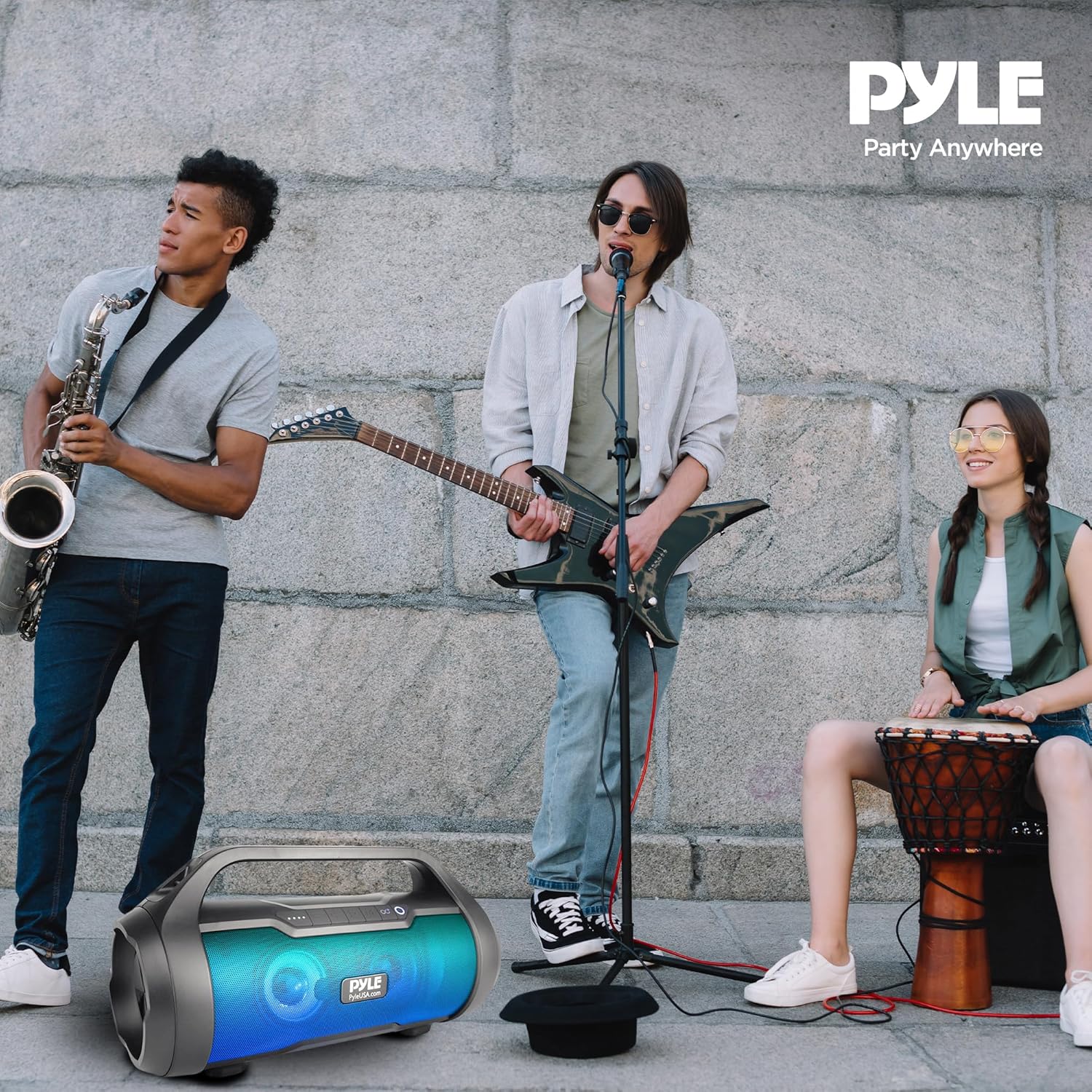 Pyle Portable Bluetooth Boombox Speaker - 40W Max Power, 2.0 Channel Rechargeable Barrel Style Speaker with TWS, LED Lights - AUX In, USB-C, MicroSD Card and FM Radio, Voice Control - PBMWP185 - Image 2