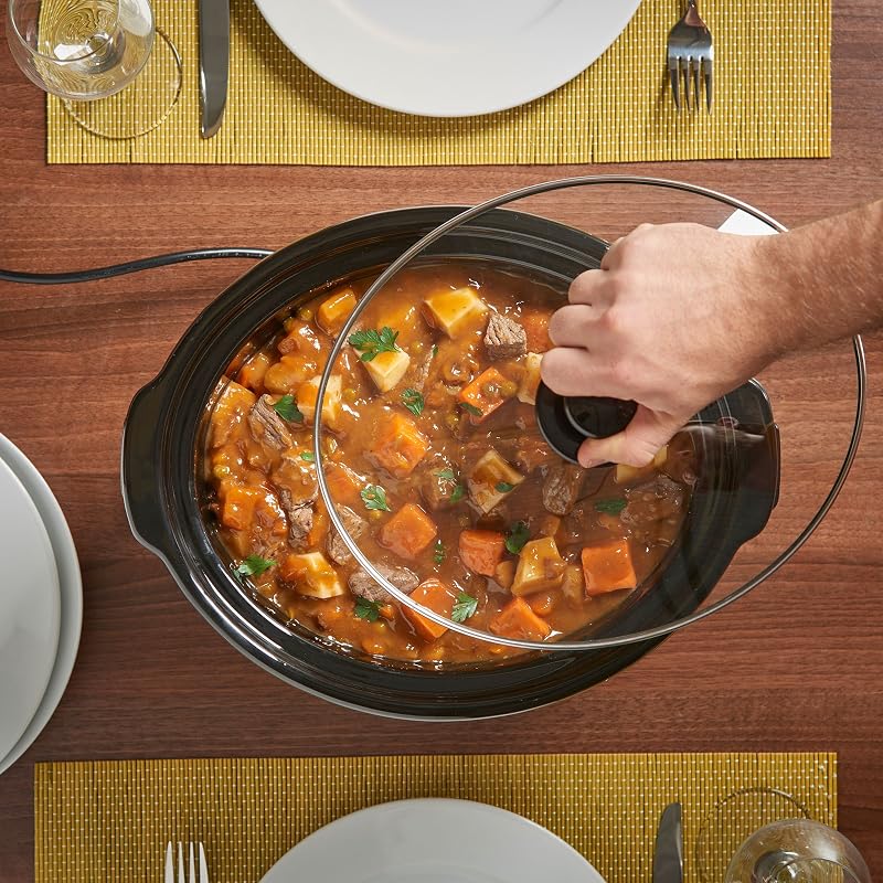 VonShef Lassú Főző 6,5L Piros Elektromos Főzőedény Üveg Fedéllel Rozsdamentes Acél 290W Crockpot Ételkészítő