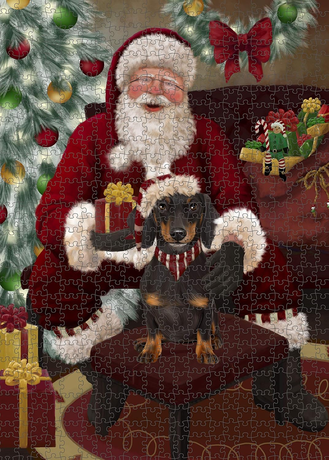 Santa's Christmas Surprise Dachshund Dog Jigsaw Puzzle for Adults - Animal Printed Interlocking Puzzle Game Artwork - Gift for Dog Lover's - 1000 Pcs 29.5"x19.7", PZLE59477