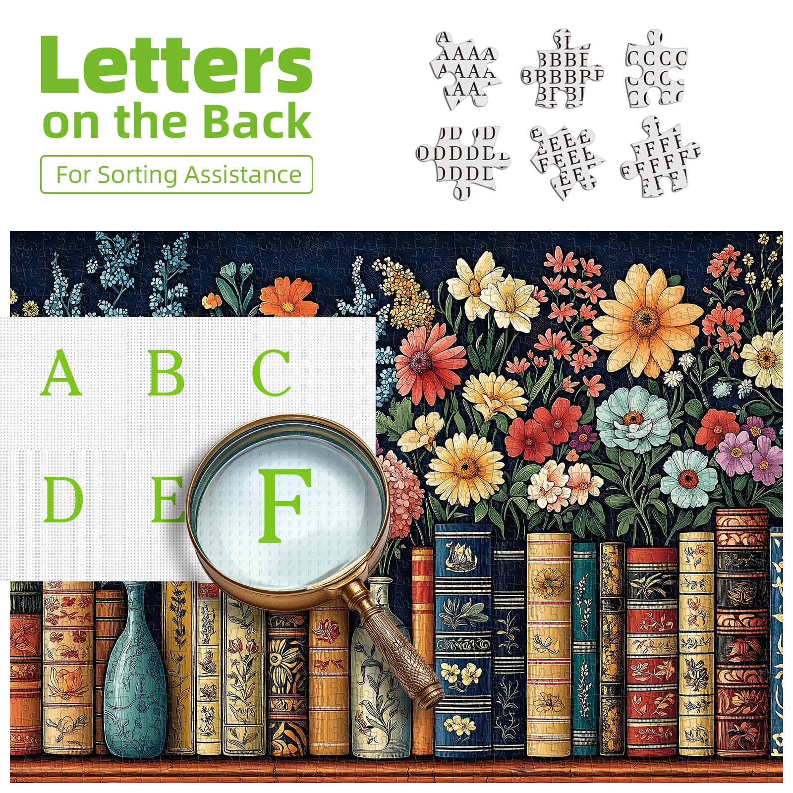 Amazon.com: Vintage Books & Flowers 500-Piece Jigsaw Puzzle for