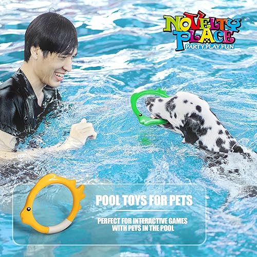 Miniatura 7 de Novelty Place Juego de 4 anillos de buceo, juguetes para lanzar, bucear y recuperar, accesorios de juego de piscina subacuática, anillos de buceo