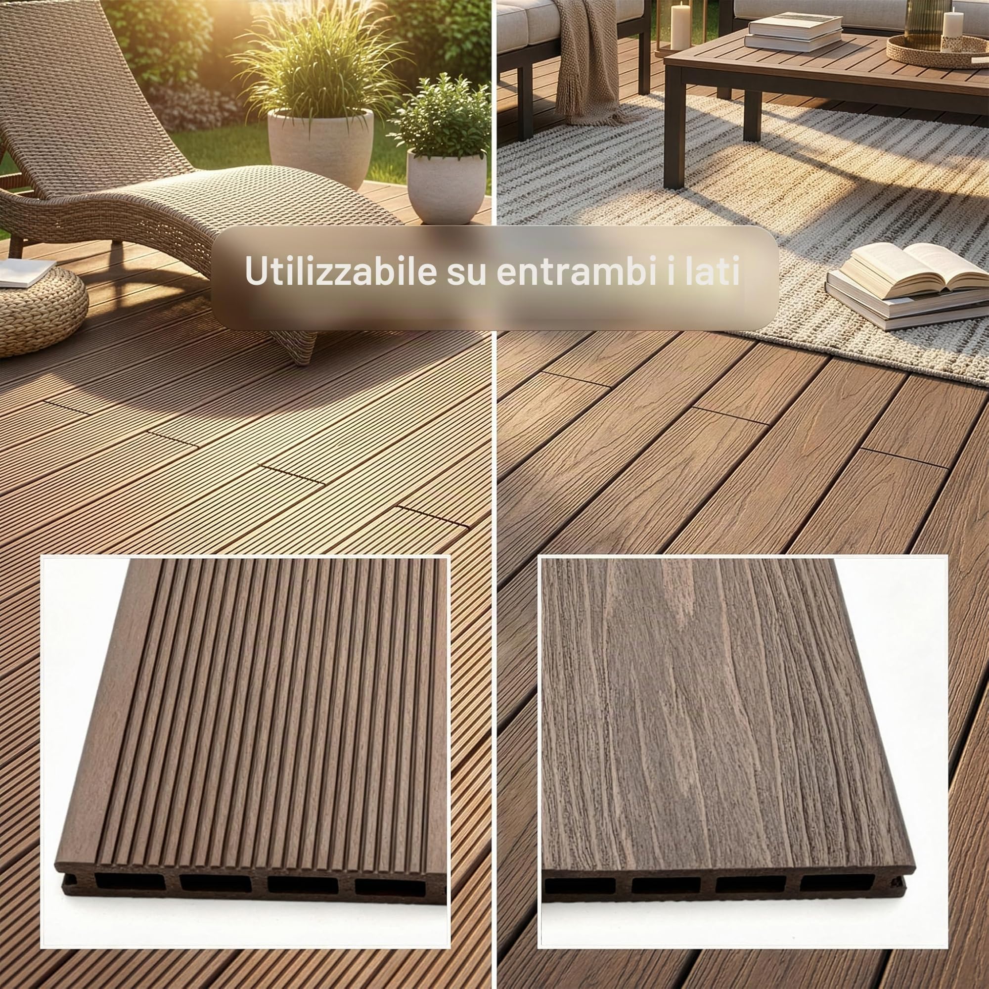 Floordirekt WPC pavimentazione per terrazza 220x14,6cm – Assi piene con camera d'aria, set completo, incl. sottostruttura & materiale di montaggio, resistente agli agenti atmosferici e ai raggi UV per