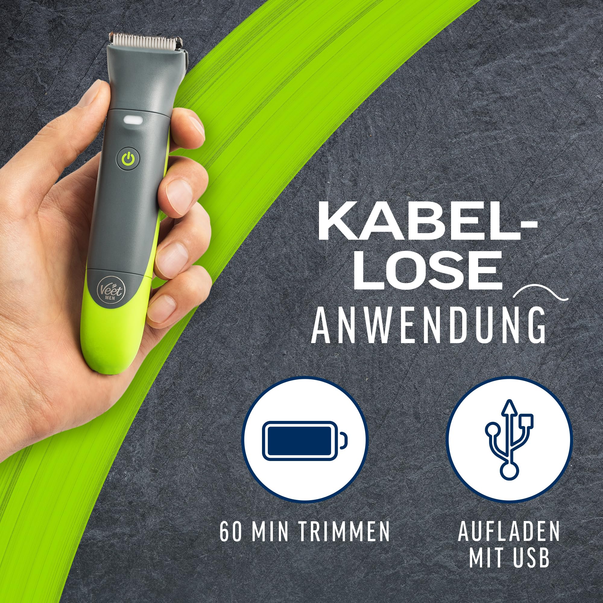Veet Men Intimate Trimmer - Intimrasierer für Männer - Intim- und Körperrasierer für Intimbereich, Gesicht, Achseln & Oberkörper - Wasserfester Herren Haartrimmer & Rasierer, Packaging May Vary