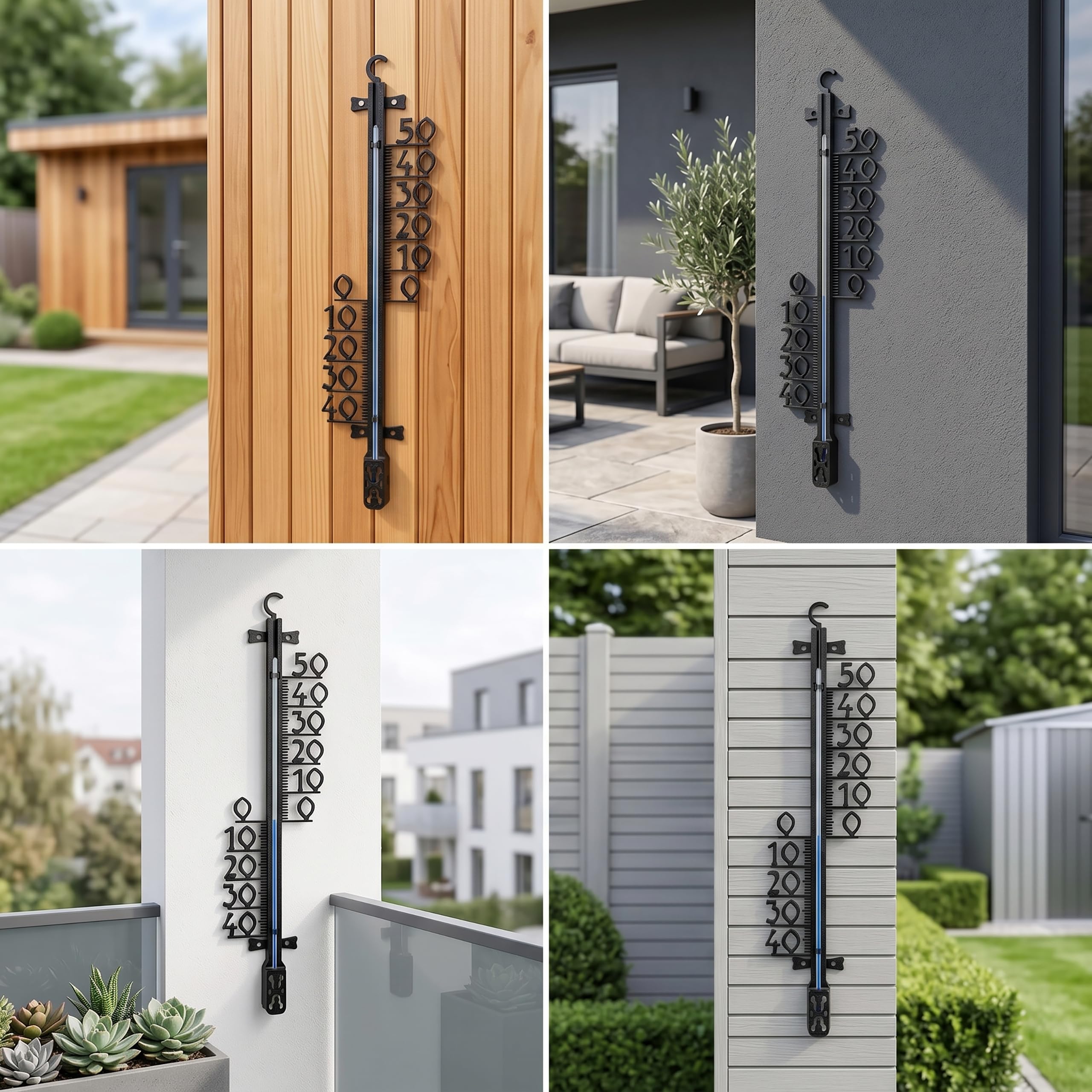 Lantelme XL Außenthermometer 47cm Analog Kunststoff Schwarz | Temperaturanzeige -40°C bis 50°C | Thermometer für Garten Terrasse Außen | Gartenthermometer Deutsche Herstellung