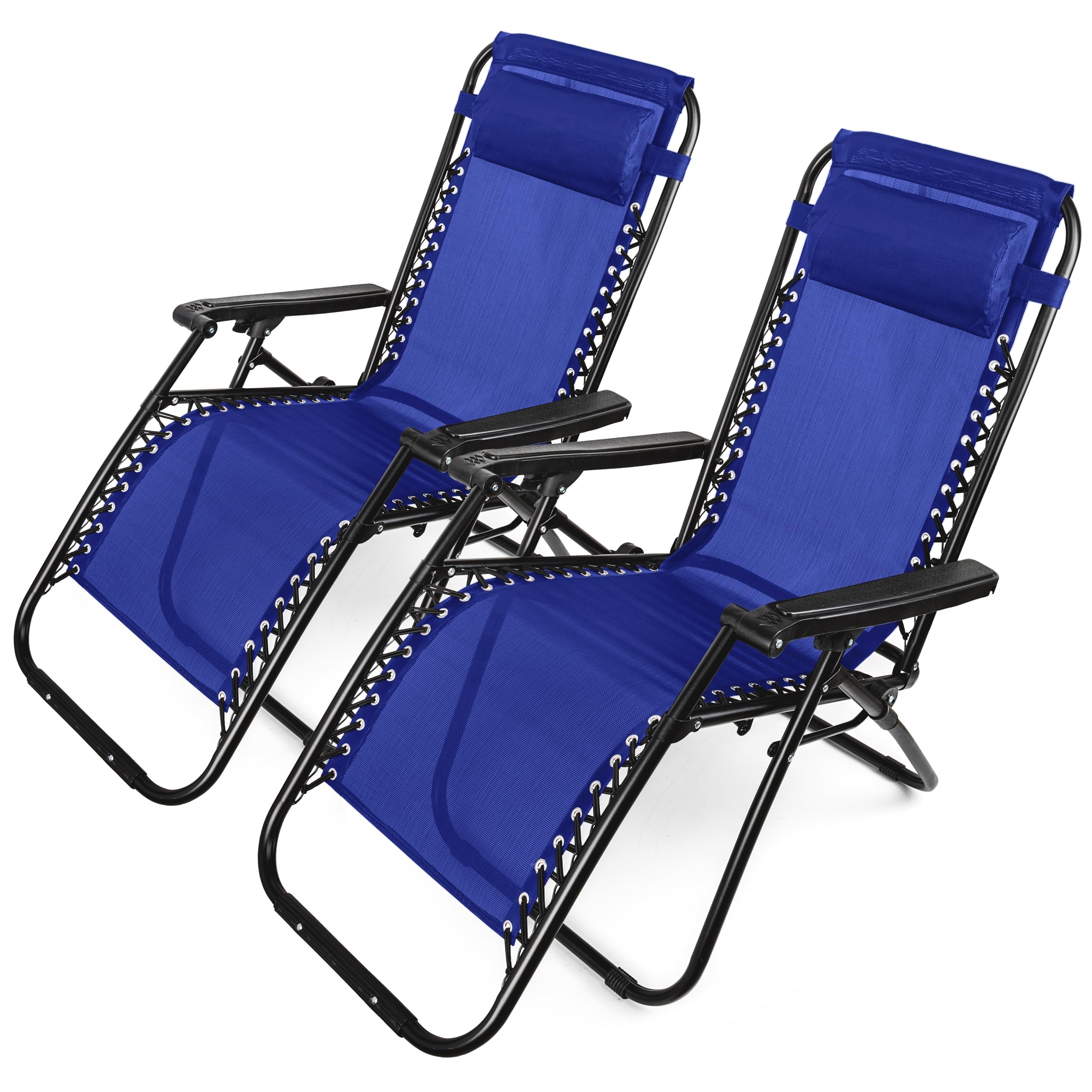 Set 2 Tumbunas Reclinable Plegable para Jardín, Balcón Terraza y Playa - Tumbona con Reposacabezas Extraíble Carga Máxima 110Kg - Color Azul Marino