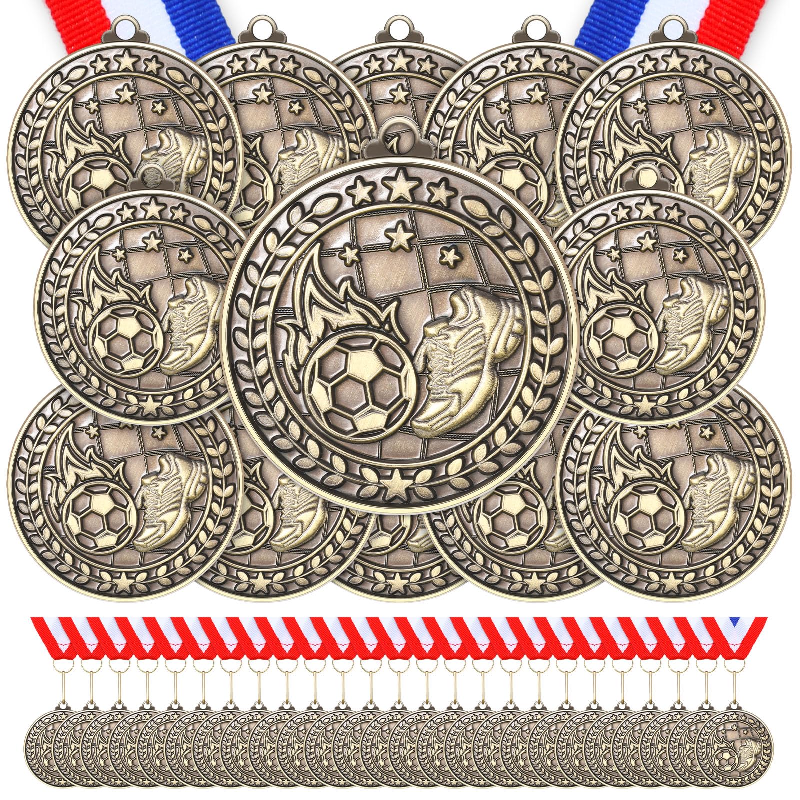 Remuuly 60 Pcs Gold Award Medals 2 Inch Soccer Baseball Volleyball Football Cheer Trophy Medals Metal Awards Bulk with Neck Ribbons Trophy Prize Gifts for Sports Competitions