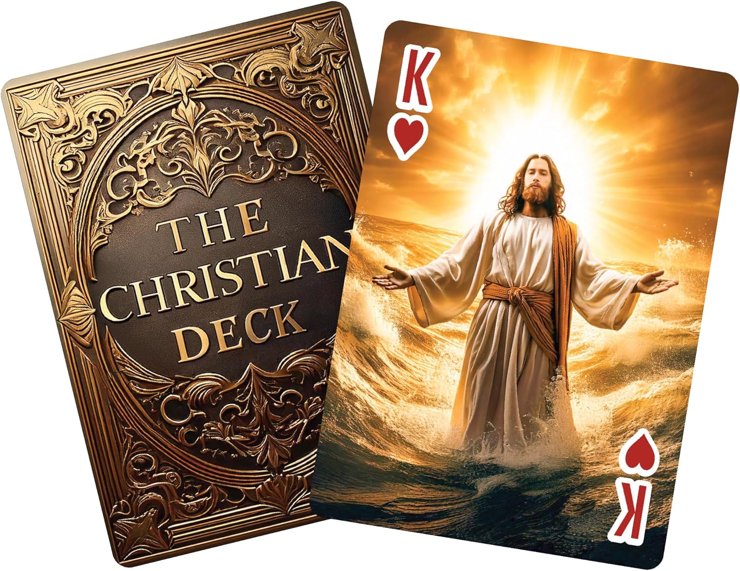 The Christian Deck - Waterproof Playing Cards with Bible Characters | Luxury Black & Gold Plastic Poker Deck | Religious Gift for Men, Women, Church Groups & Family Game Night