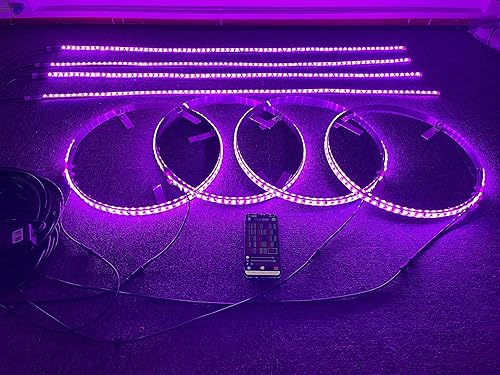 Miniatura 2 de RGB - Juego de 8 luces LED de 15.5 pulgadas para llanta de luz LED + 4 tiras de luz LED de 4 pies, 8 enchufes sincronizados/luces de rueda de doble