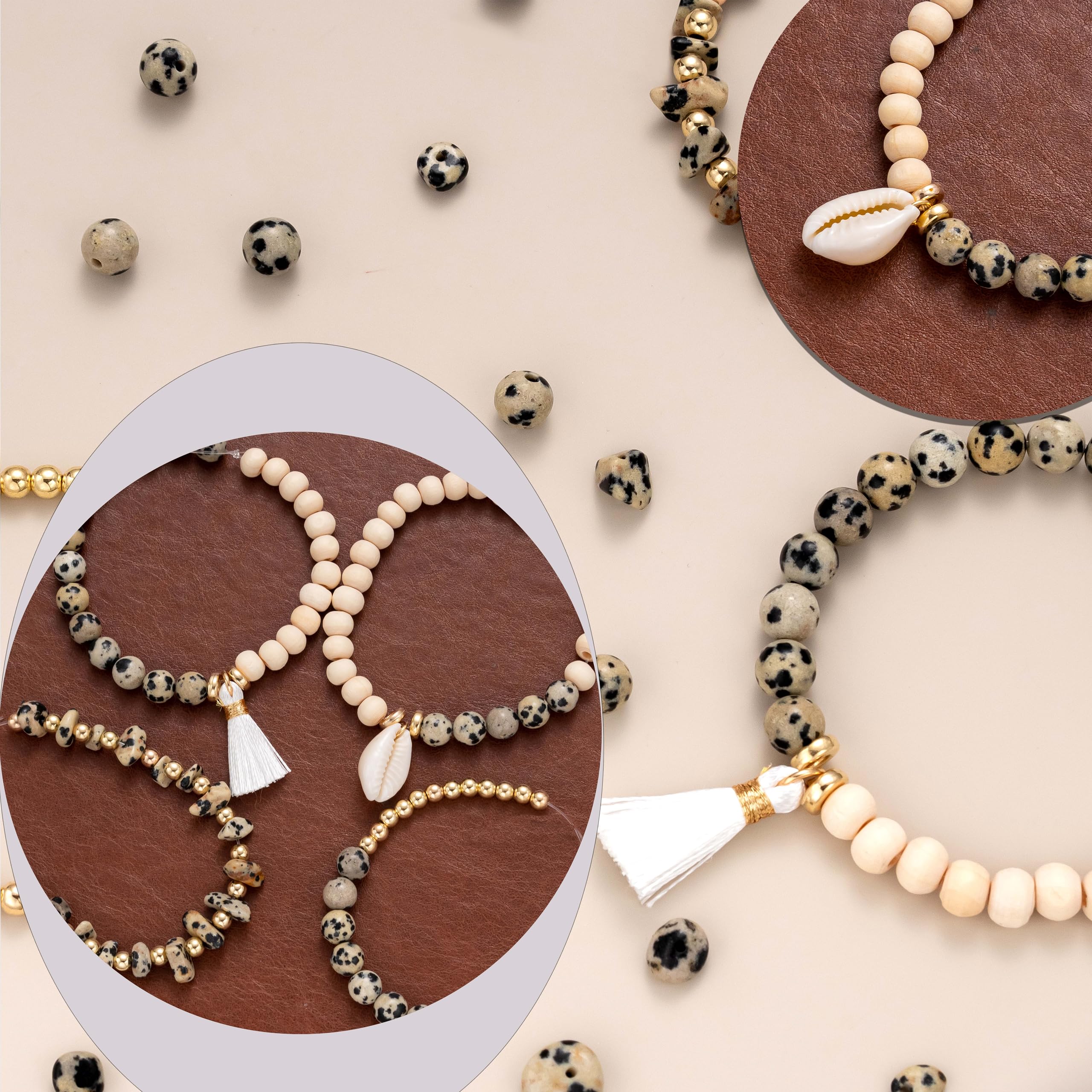 Kit Perline Pietre Naturali Per Braccialetti - 335 Pezzi, 6 Colori, Fai Da Te Gioielli