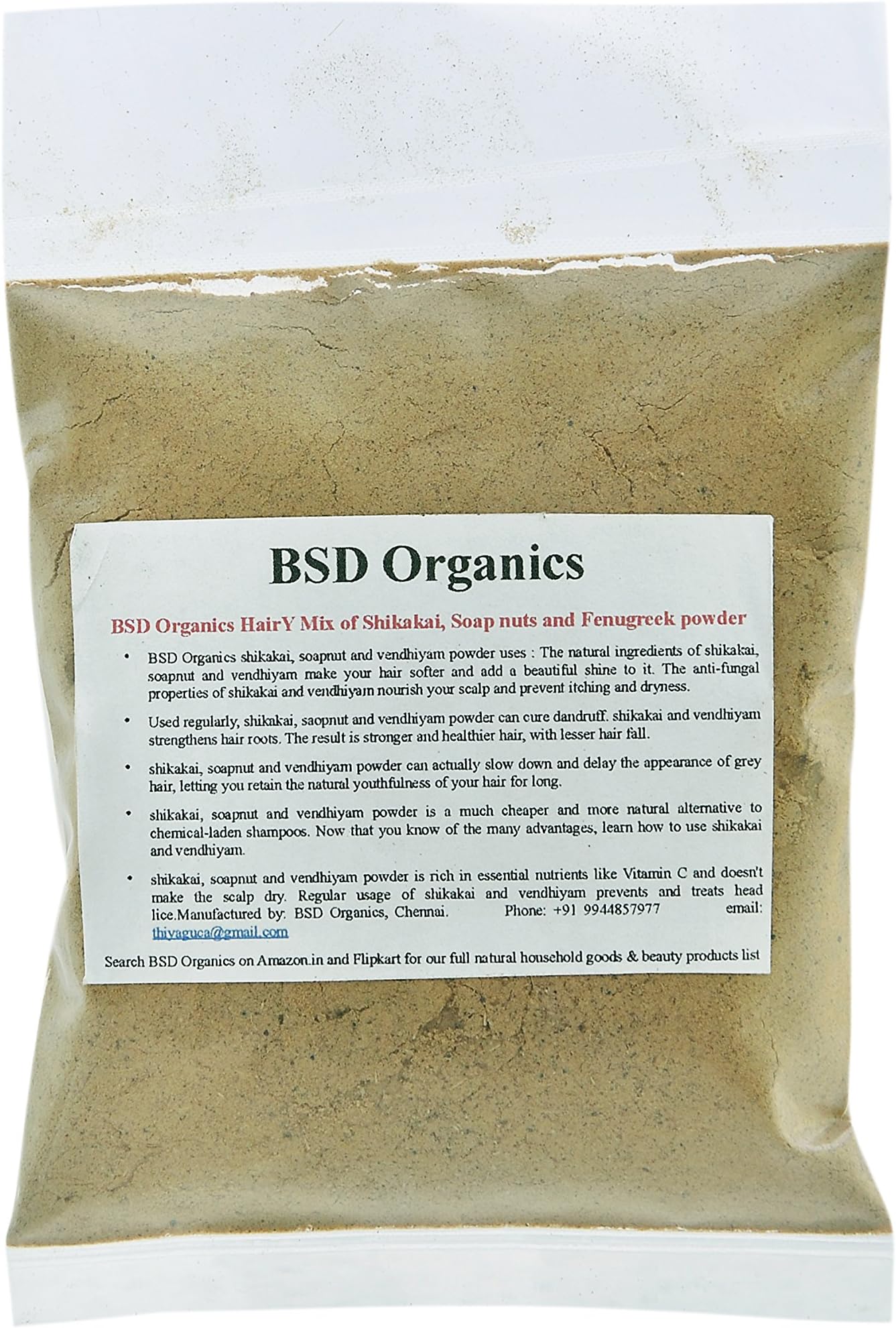 BSD Organics HairY Mix of Shikakai, Soap nuts and Fenugreek powder - 50 gm