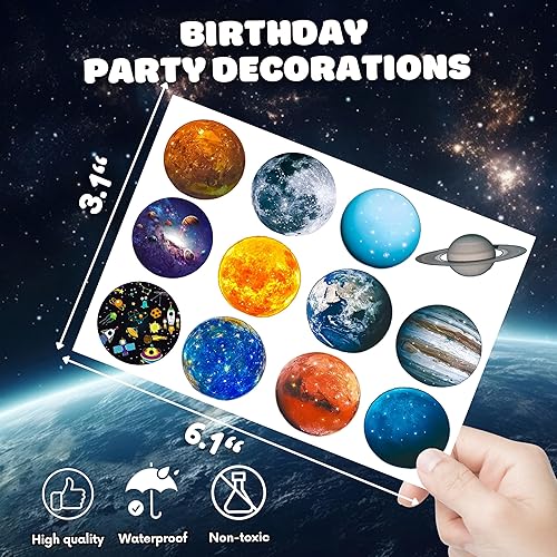 Miniatura 4 de 96 tatuajes temporales de planeta – Decoración de fiesta de cumpleaños temática de galaxia del espacio exterior, recuerdos del sistema solar,