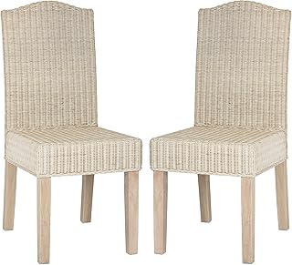 SAFAVIEH Home Collection – Odette White Washed Wicker Dining Chair, Set ...