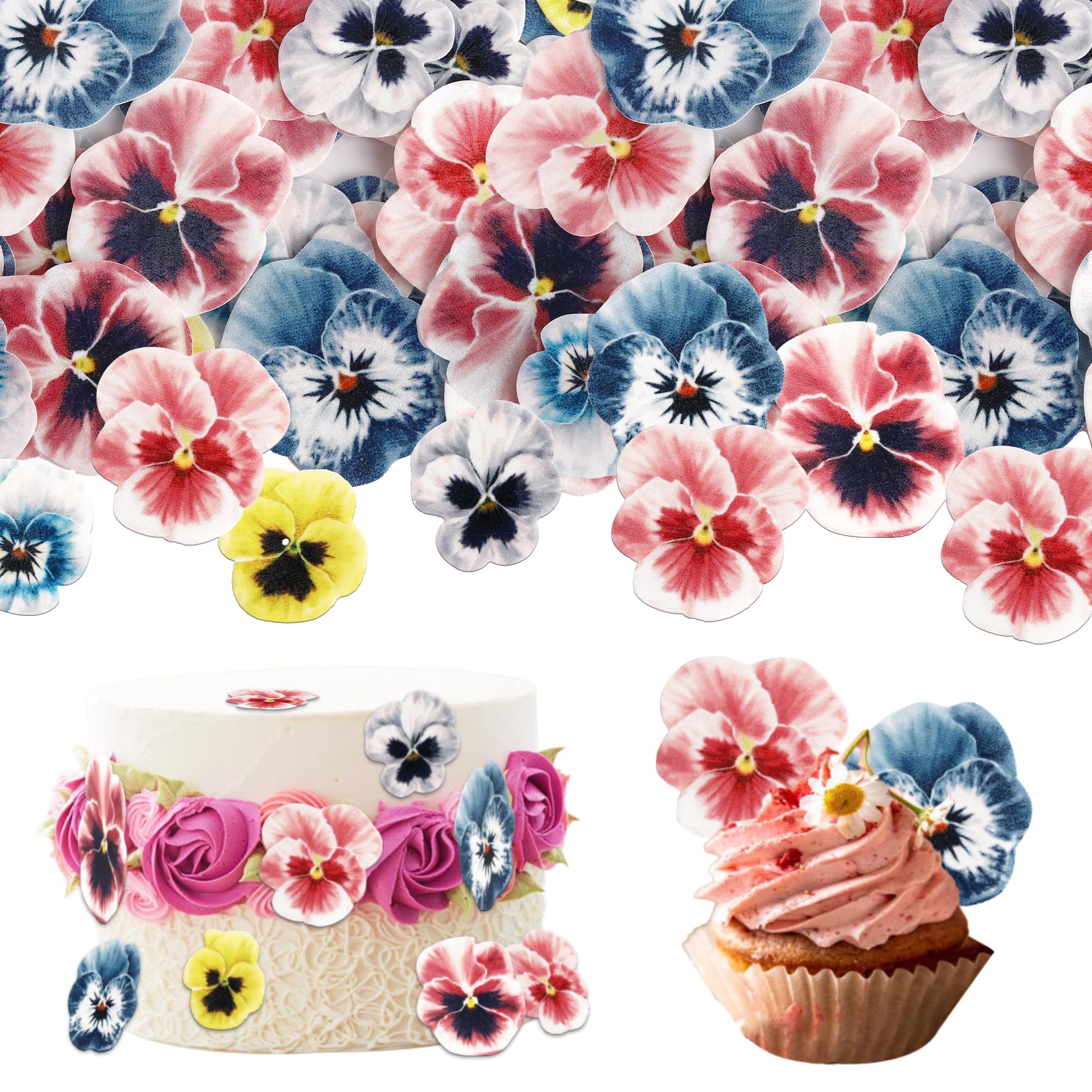 60 Pack Edible Flowers Cupcake Toppers Edible Spring Bridal Engagement Pansies Cake Decorations Wafer Paper Flowers Cupcake Picks for Baby Shower Kids Birthday Party Cake Food Decorations Supplies โ image 1