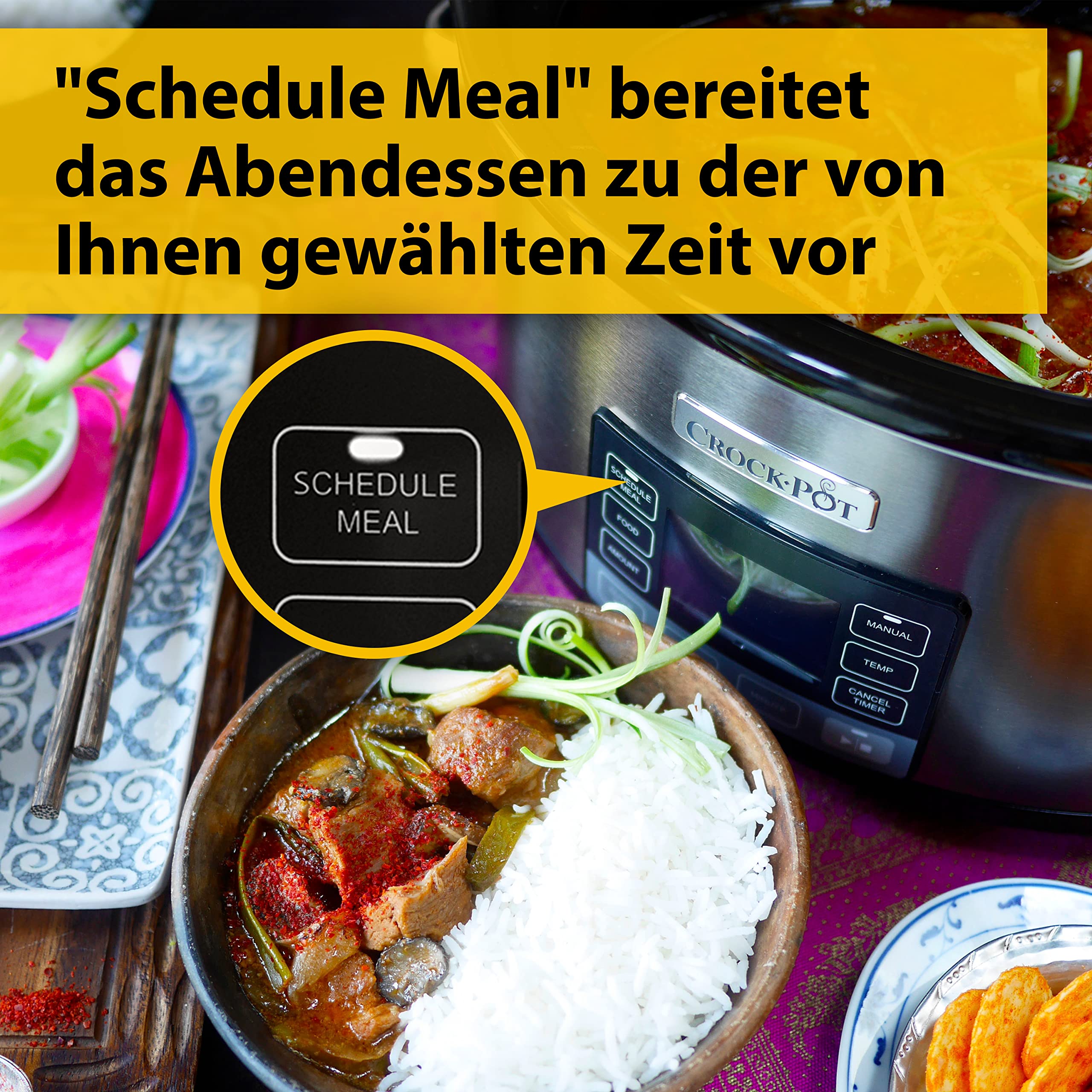 Crockpot TimeSelect digitaler Schongarer | 5,6 l (7+ Personen) | mit programmierbarem Timer und digitaler Anzeige | Warmhaltefunktion | Edelstahl [CSC066X]