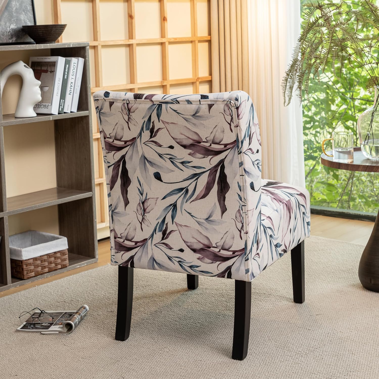 Roundhill Furniture Capa Print Fabric Armless Contemporary Accent Chair, Purple Floral