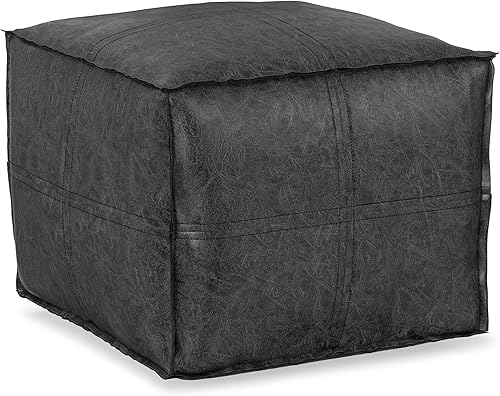 Miniatura 110 de SIMPLIHOME Brody - Puf cuadrado grande de 30 pulgadas de ancho, color gris envejecido, otomana de piel sintética vegana, reposapiés o asiento