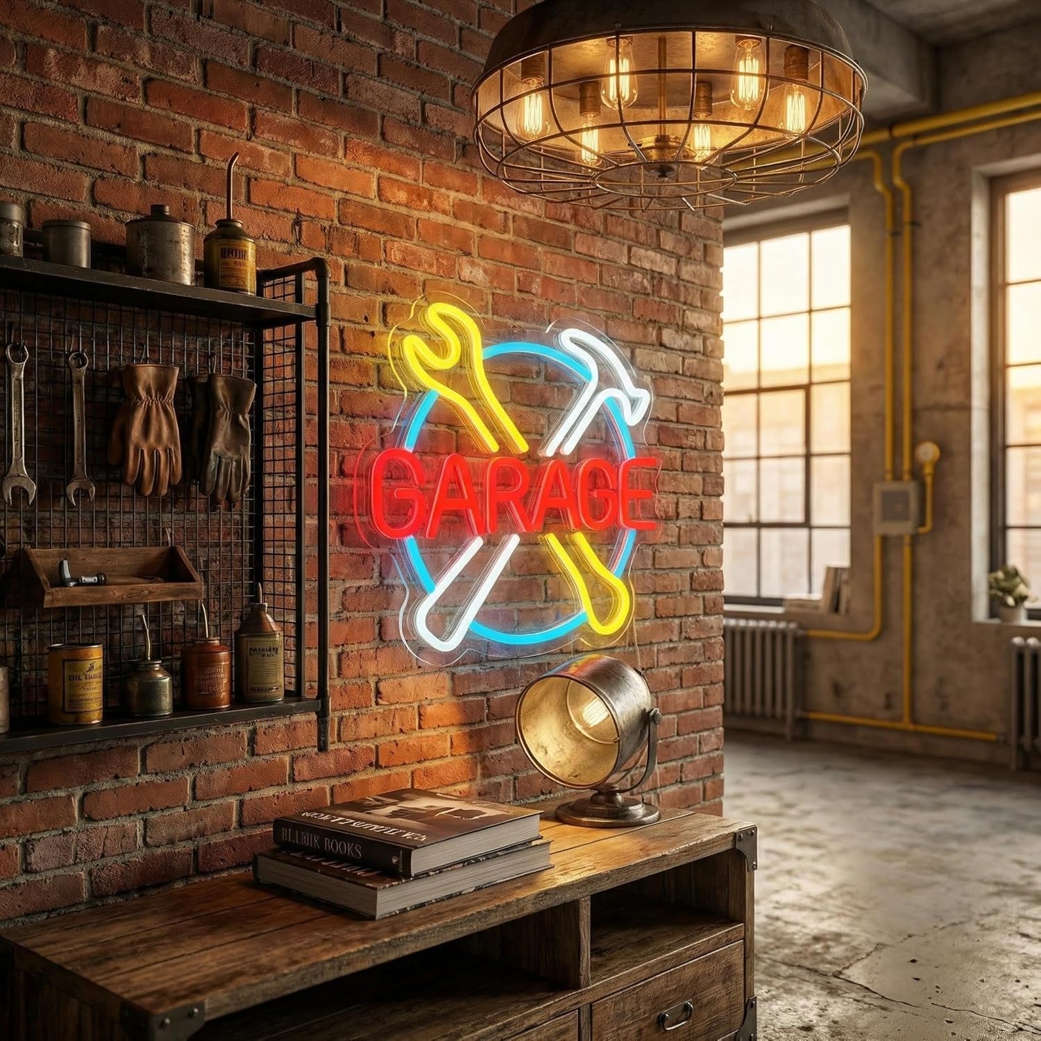 Garage Neon Signs for Wall Decor, Tools LED Lights Signs Suitable for Bedroom Man Cave Bar Pub, Dimmable Art Wall Decorative Light Bar Sign for Fathers Gift