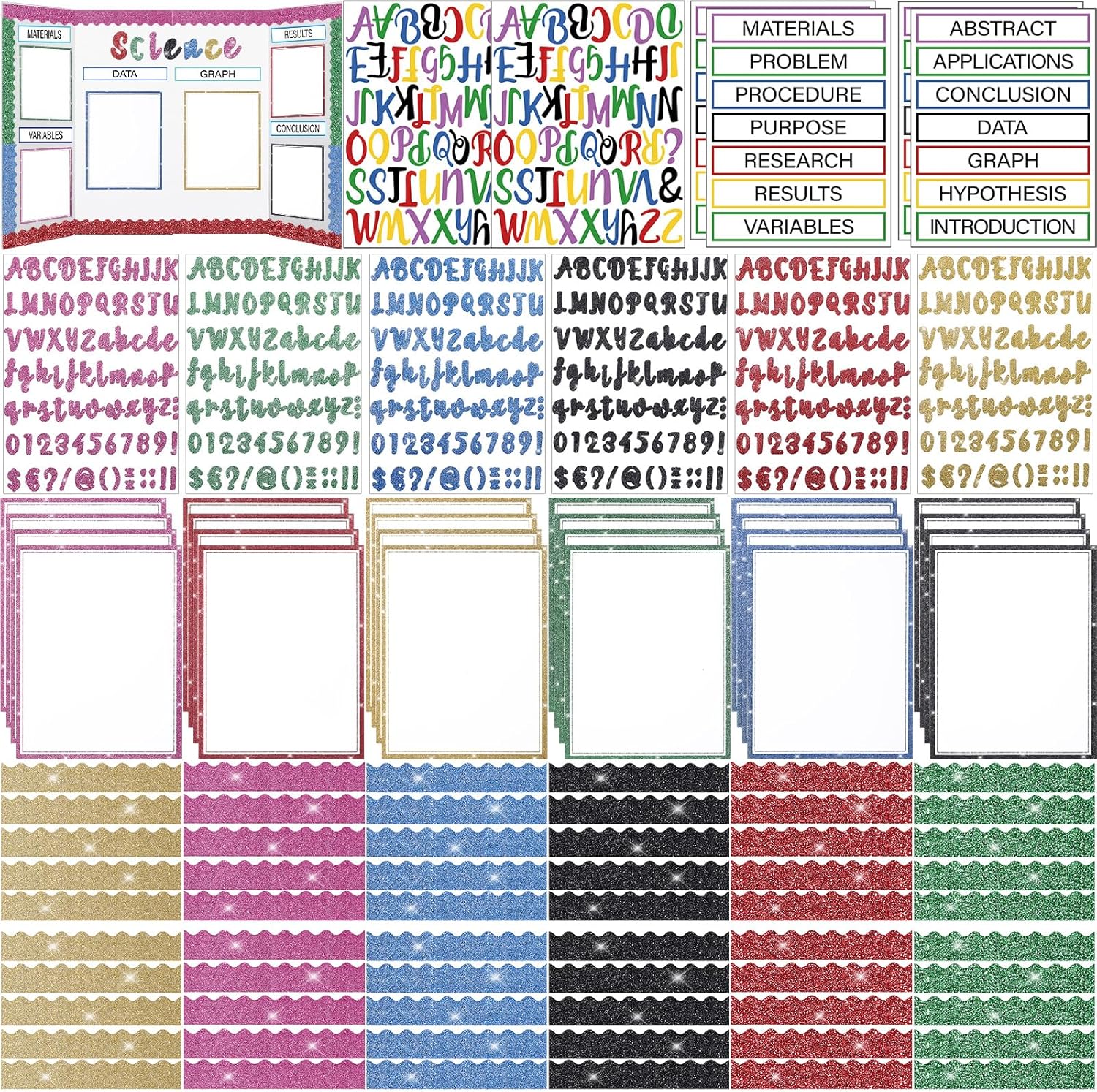 Dispowreath 96 Pcs Glitter Science Fair Display Boards Supplies Self Adhesive Science Fair Project Titles Subtitles Presentation Bulletin Letter Stickers Classroom Christmas(Retro Style)