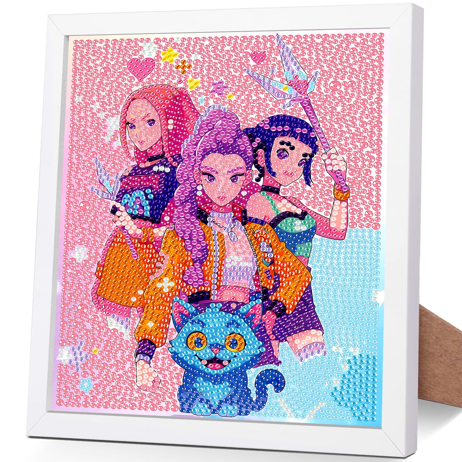 5D Diamond Painting Anime Set mit 18x24 cm Rahmen für Erwachsene, Kinder & Anfänger - Vollständiges DIY Diamant Malerei Bastelset mit Cartoon Motiven, Kreatives Geschenk Mädchen Jungen ab 5-10 Jahre