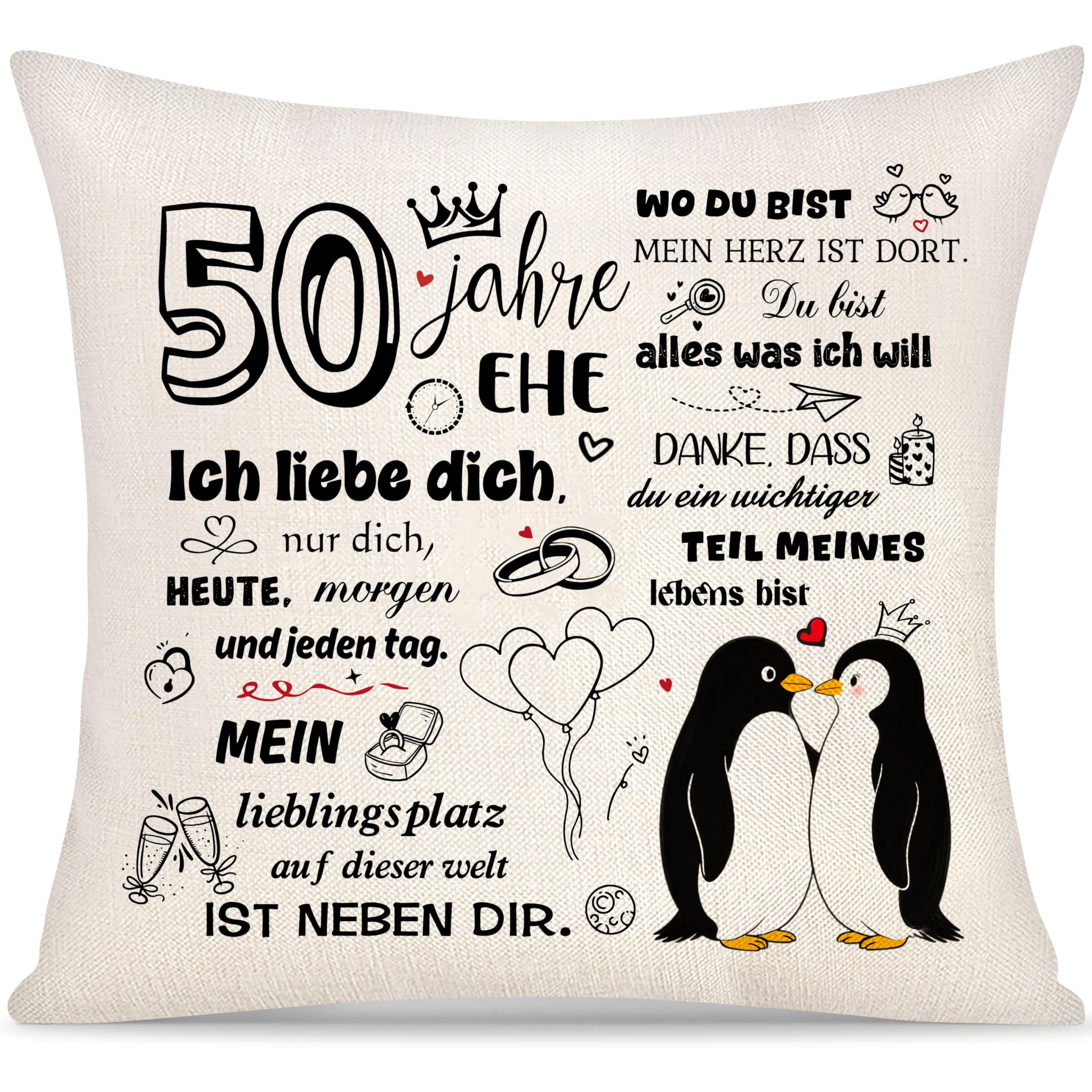 50 Jahre Ehe Hochzeitstag Kissenbezug Geschenk für Frauen Männer Geschenke zum 50.Hochzeitstag Jahrestag Valentinstag Kissenbezüge für Ehefrau Ehemann Mama Papa Oma Geburtstag Geschenk (50. Jahrestag)