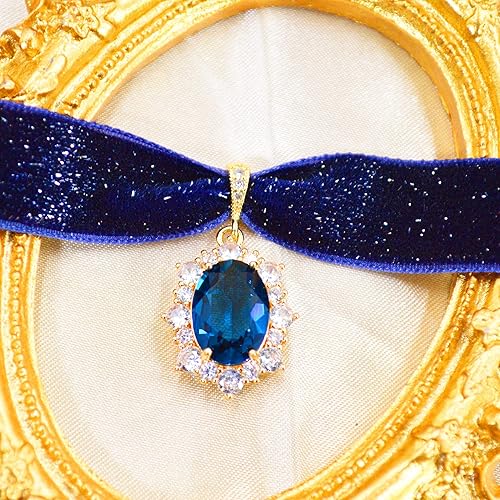 Miniatura 3 de MOMOCAT Gargantilla de terciopelo de imitación de zafiro chapado en oro de 14 quilates para mujer, gargantillas gruesas, gargantilla de piedra