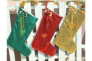 20-Inch Red, Gold, and Green Sequined Shabby Chic Christmas Stockings