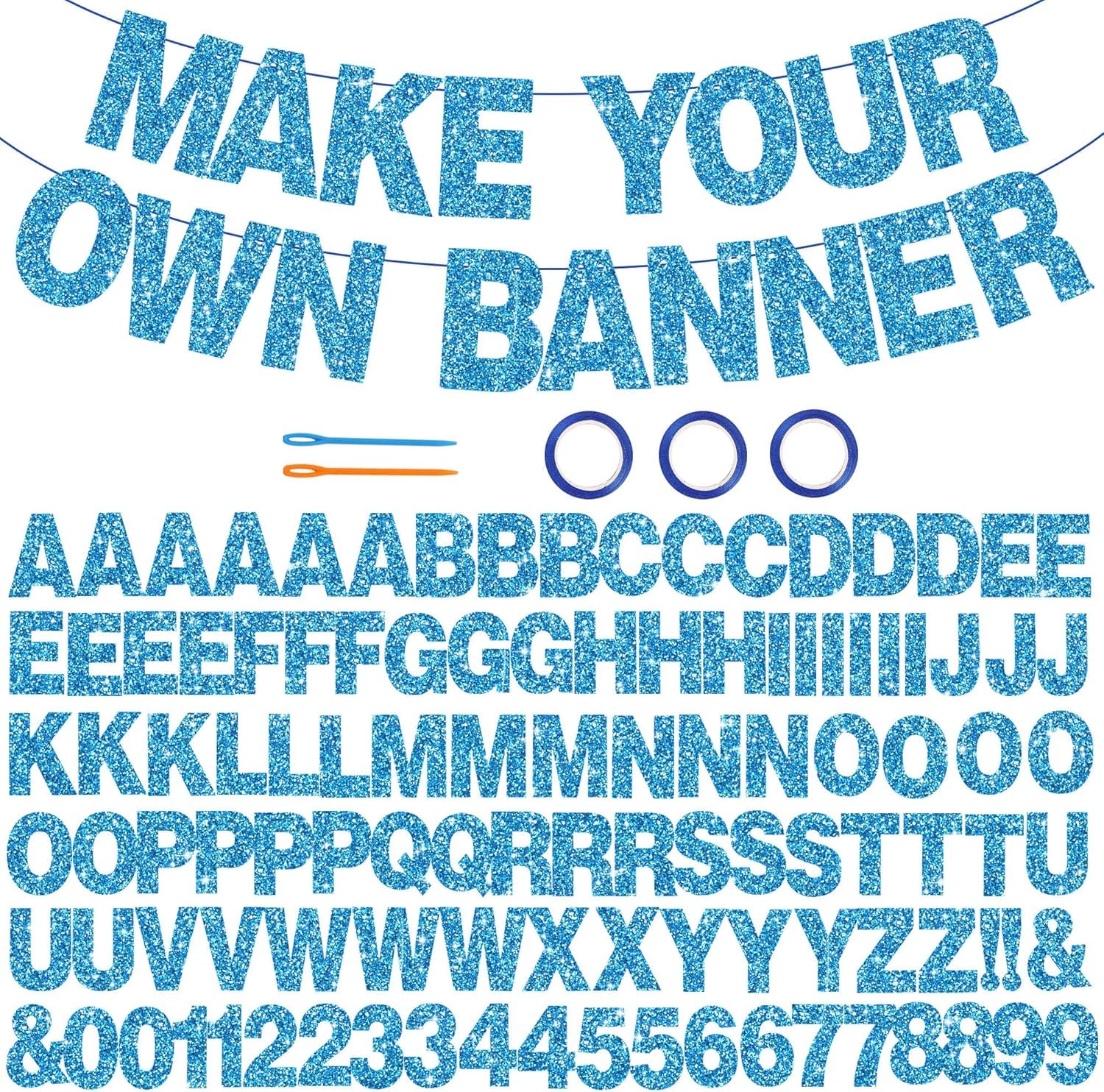 DecoGlee 116 PCS A-Z Glitter Sky Blue DIY Letter Banner Kit Make Your Own Banner，Including 111 Letters and Numbers 3 Rope and 2 Threading Device,for Birthday Graduation Wedding Halloween Party Decor — image 1
