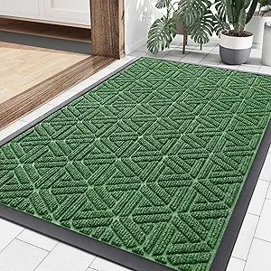 Smiry Front Door Mat Outside Entrance, Heavy Duty Natural Rubber Doormat, Trap Dirt and Moisture Easy Clean Low Profile Patio Porch Welcome Floor Mats for Entry, 36x24 Inch, Green