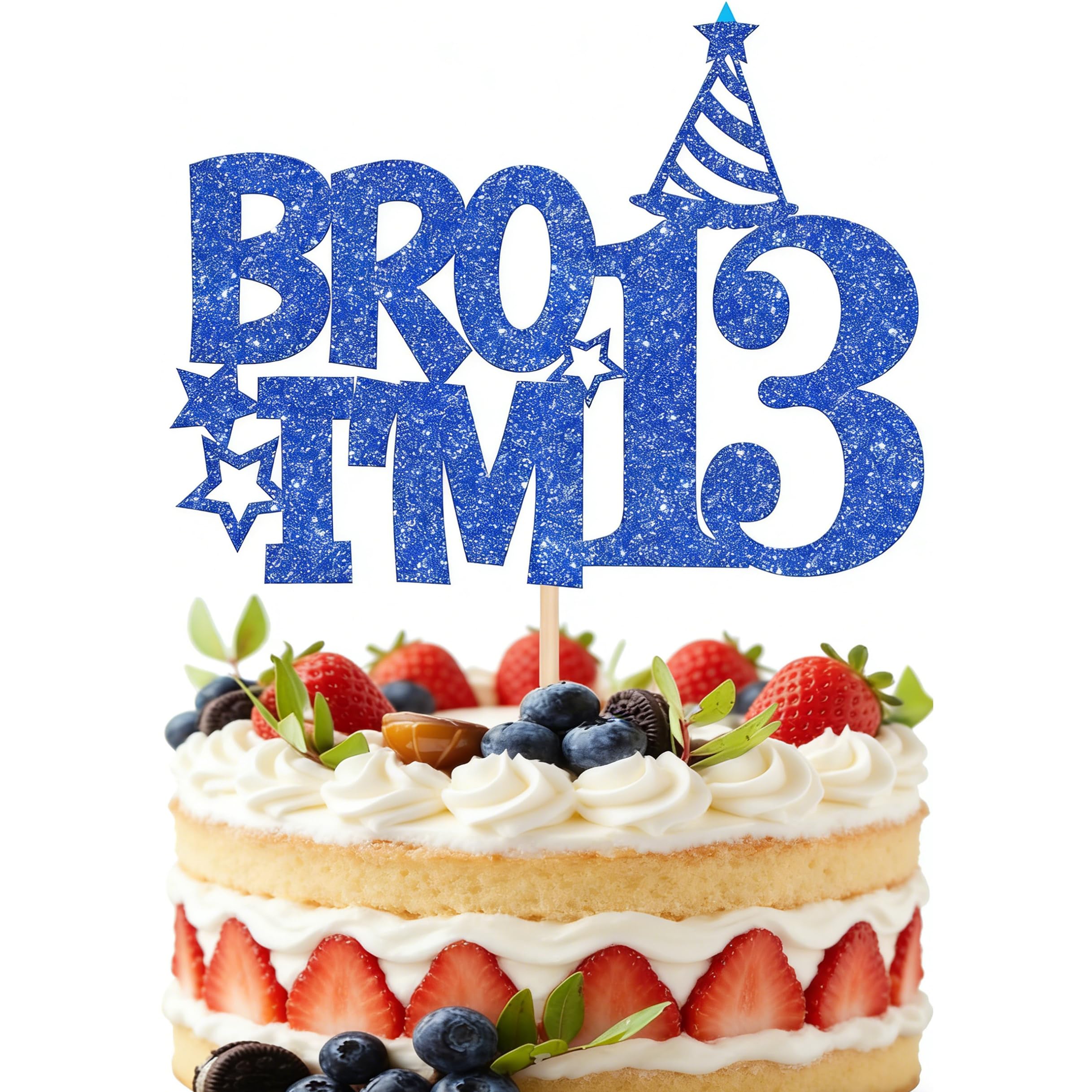 Pre-Assembled 13th Birthday Cake Topper for Boys - Waterproof "Bro I'm 13" Glitter Design, Non-Toxic & Safe Cake Decorations