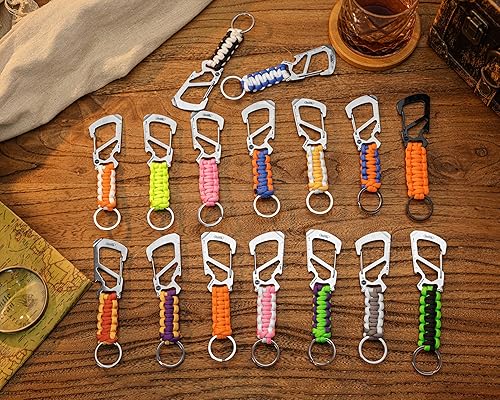 Miniatura 8 de KeyUnity KC00 Llavero de mosquetón de paracord, cordón de paracaídas 550 Multiherramienta para exteriores, mochilas, hombres y mujeres Clip negro